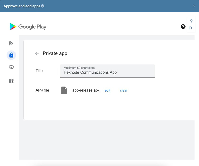 publish-private apps in the managed google play console